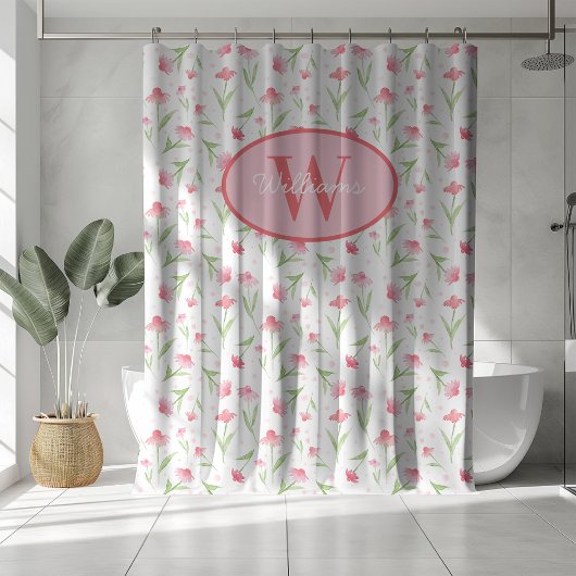 Custom Monogram Shower Curtain Pink Flowers Cute  Douchegordijn