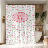 Custom Monogram Shower Curtain Pink Flowers Cute  Douchegordijn