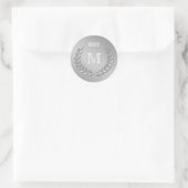 Custom Monogram Silver Gray Laurel Wreath Ronde Sticker (Tas)