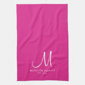 Custom Monogram Sjabloon Roze familienaam Elegant Theedoek (Verticaal)