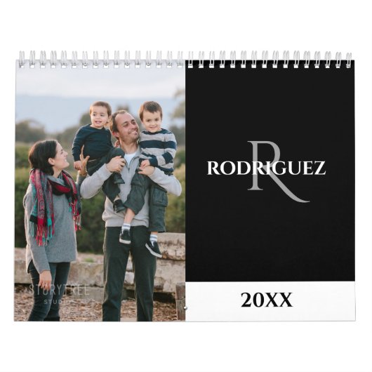 Custom Monogram Spanish Black Photo Kalender (Hoes)