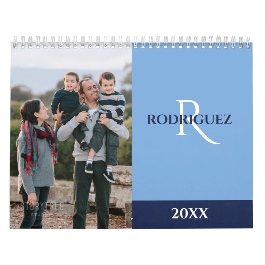 Custom Monogram Spanish Light Blue Photo Kalender (Hoes)