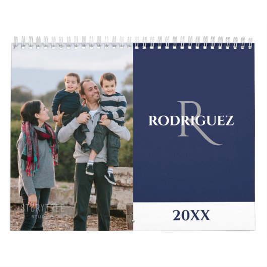 Custom Monogram Spanish Navy Blue Photo Kalender (Hoes)