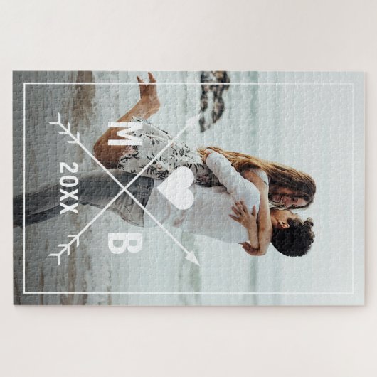 Custom Monogram Stijlvolle Liefde Hart Pijlen 2024 Legpuzzel (Horizontaal)