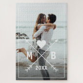 Custom Monogram Stijlvolle Liefde Hart Pijlen 2024 Legpuzzel (Verticaal)