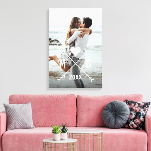 Custom Monogram Stijlvolle Liefde Paar Hart Pijlen Canvas Afdruk (Insitu (Woonkamer))