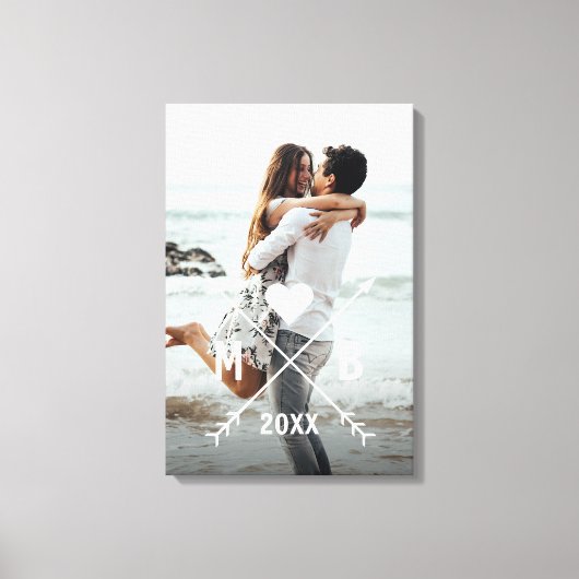 Custom Monogram Stijlvolle Liefde Paar Hart Pijlen Canvas Afdruk (Voorkant)