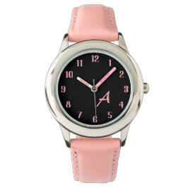 Custom Monogram Stylish Black And Pink Dial Girls Horloge