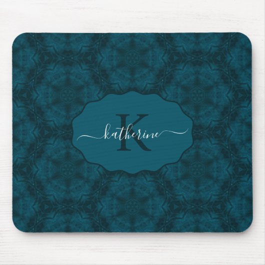 Custom Monogram Teal Navy Blue  Muismat (Voorkant)