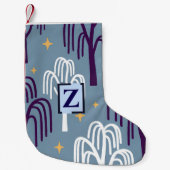 Custom Monogram Willow Tree Pattern Blue Small  Kleine Kerstsok (Voorkant)