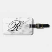Custom monogram wit marmeren steen elegante reizen bagagelabel (Voorkant horizontaal)