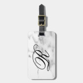 Custom monogram wit marmeren steen elegante reizen bagagelabel (Voorkant verticaal)
