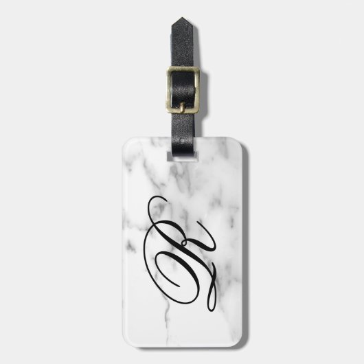 Custom monogram wit marmeren steen elegante reizen bagagelabel (Voorkant verticaal)