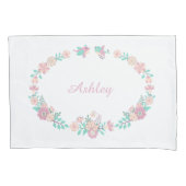 Custom Monogram Wreath Floral Girl Kussensloop, Re Kussensloop (Voorkant)