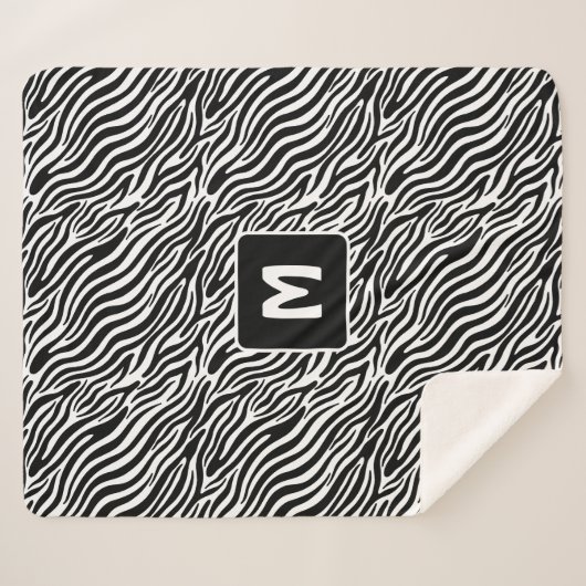 Custom Monogram Zebra Pattern Sherpa Deken (Voorkant (horizontaal))
