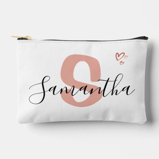 Custom Monogram Zipper Pouch Blush Pink Letter Etui (Voorkant)