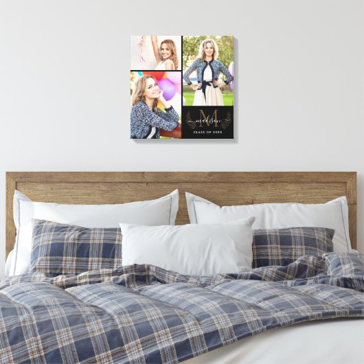 Custom Monogram Zwart Goud Afstuderen 2021 Foto Canvas Afdruk (Insitu (Slaapkamer))