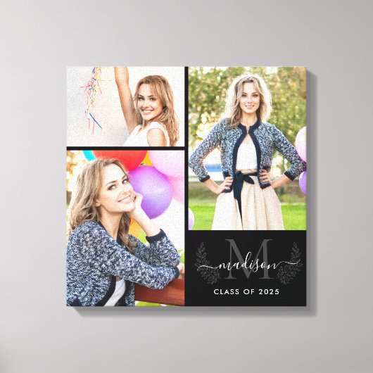 Custom Monogram Zwart Grijs Afstuderen 2021 Foto Canvas Afdruk (Voorkant)