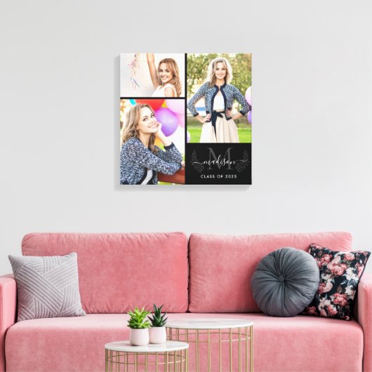 Custom Monogram Zwart Grijs Afstuderen 2021 Foto Canvas Afdruk (Insitu (Woonkamer))