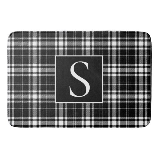 Custom Monogram Zwart Wit Buffel Plaid Badmat (Voorkant)