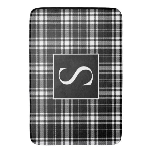 Custom Monogram Zwart Wit Buffel Plaid Badmat (Voorkant Verticaal)