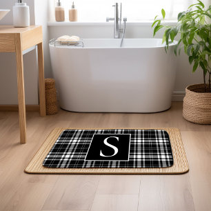 Custom Monogram Zwart Wit Buffel Plaid Badmat