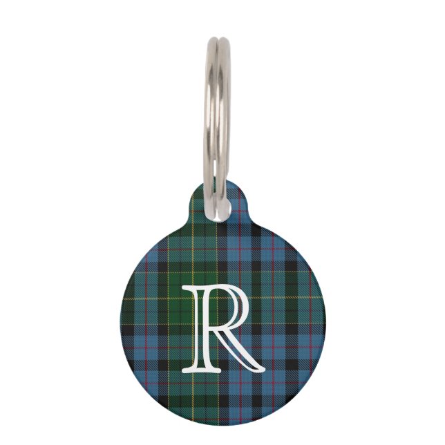 Custom Monogramed Forsyth Plaid Dog Label Huisdierpenning (Voorkant)