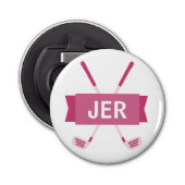 Custom Monogrammed Crossed Club Roze Dames Cool Button Flesopener (Voorkant)