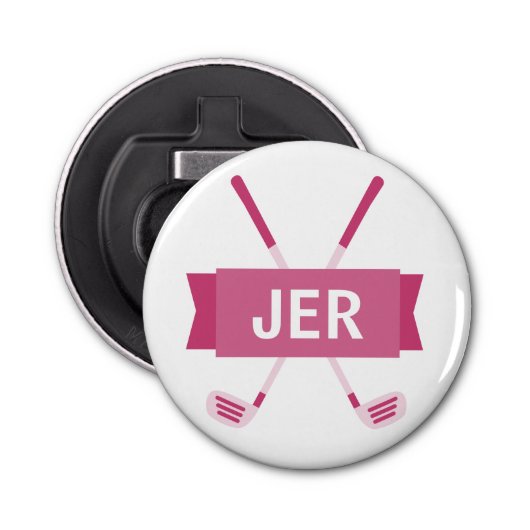 Custom Monogrammed Crossed Club Roze Dames Cool Button Flesopener (Voorkant)