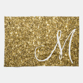 Custom Monogrammed Faux Gold Glitter Sparkle Theedoek (Horizontaal)