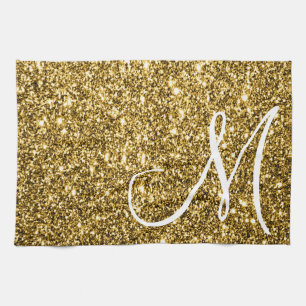 Custom Monogrammed Faux Gold Glitter Sparkle Theedoek