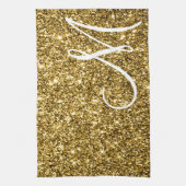 Custom Monogrammed Faux Gold Glitter Sparkle Theedoek (Verticaal)