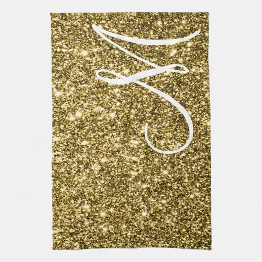 Custom Monogrammed Faux Gold Glitter Sparkle Theedoek (Verticaal)
