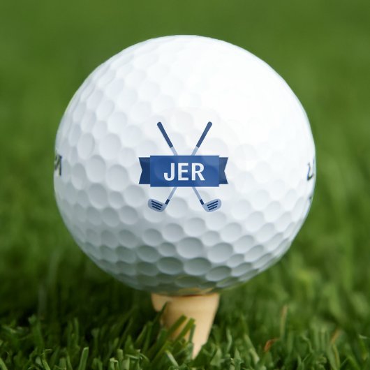 Custom Monogrammed Modern Crossed Club Blauw Cool Golfballen