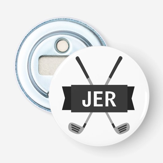 Custom Monogrammed Modern Crossed Club Cool Black Button Flesopener (Voorkant)