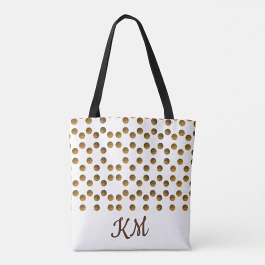 Custom Monogrammed Wit Gouden Stippen Canvas tas (Achterkant)