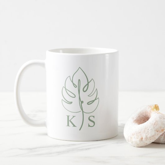 Custom Monstera Monogram Wedding Logo Koffiemok (Met donut)