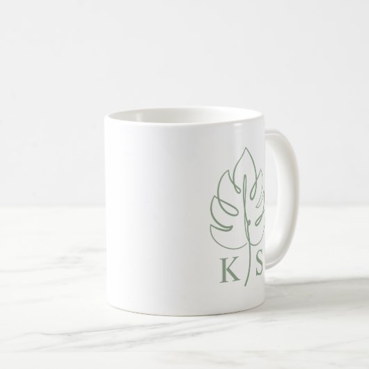 Custom Monstera Monogram Wedding Logo Koffiemok (Voorkant rechts)