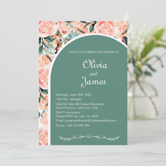 Custom Mooie Bloemen Donker Bourgogne Roze & Groen Kaart (Staand voorkant)