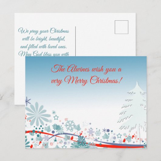 Custom Mooie Blues Boom & Bloemen God Bless Feestdagenkaart (Voorkant / Achterkant)