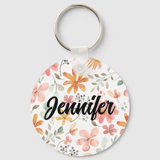 CUSTOM Mooie Witte Sinaasappel Roze Bloesem Sleutelhanger (Voorkant)