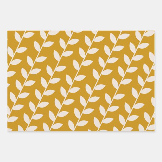 Custom Mosterd 70s Retro Leaf Patroon Inpakpapier Vel (Voorkant 2)