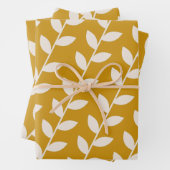 Custom Mosterd 70s Retro Leaf Patroon Inpakpapier Vel (In situ)