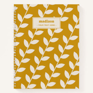 Custom Mosterd 70s Retro Leaf Patroon Monogram Notitieboek