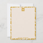 Custom Mosterd 70s Retro Leaf Patroon Monogram Notitiekaartje (Voorkant)