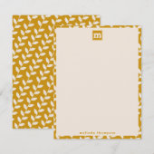 Custom Mosterd 70s Retro Leaf Patroon Monogram Notitiekaartje (Voorkant / Achterkant)