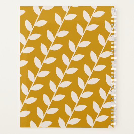 Custom Mosterd 70s Retro Leaf Patroon Monogram Planner (Achterkant)