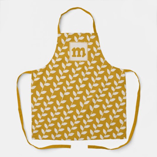 Custom Mosterd 70s Retro Leaf Patroon Monogram Schort (Voorkant)