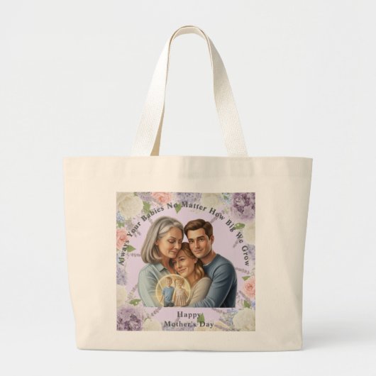 Custom Mother's day photo Always your babies Grote Tote Bag (Voorkant)