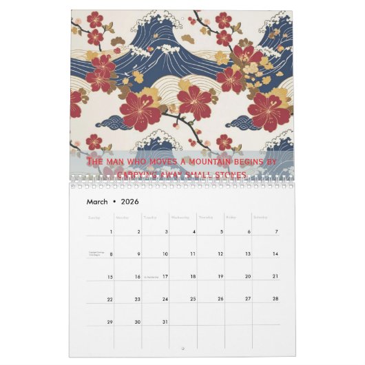 Custom Motivational Japanese Kimono Pattern Kalender (Mar 2026)